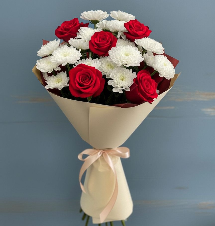 Букет цветов из: Розы и Хризантемы в Талалихино