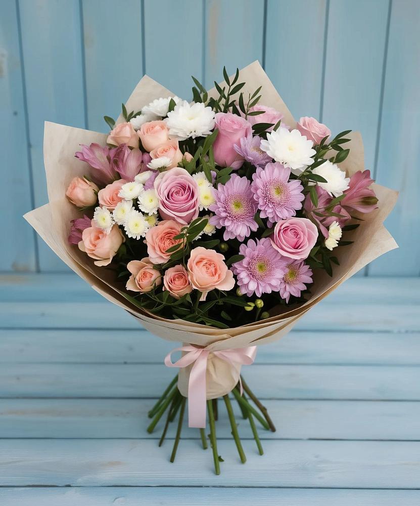 Букет цветов из: Хризантемы, Розы и Альстромерии в Талалихино