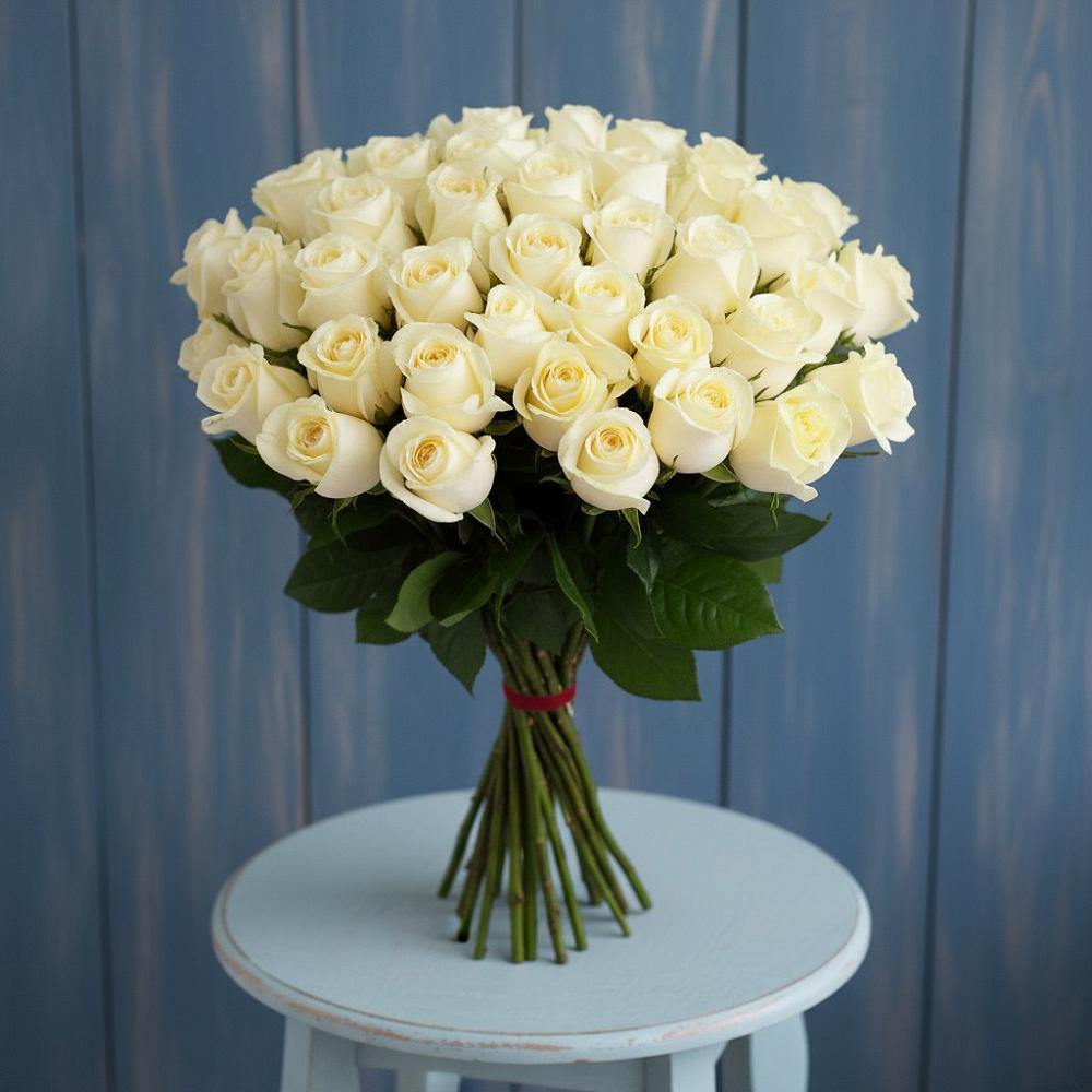 Букет 51 Белая роза Эдлесс Лав в Талалихино