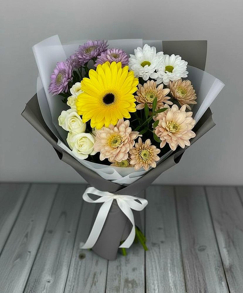 Букет цветов из: Розы, Герберы и Хризантемы в Талалихино
