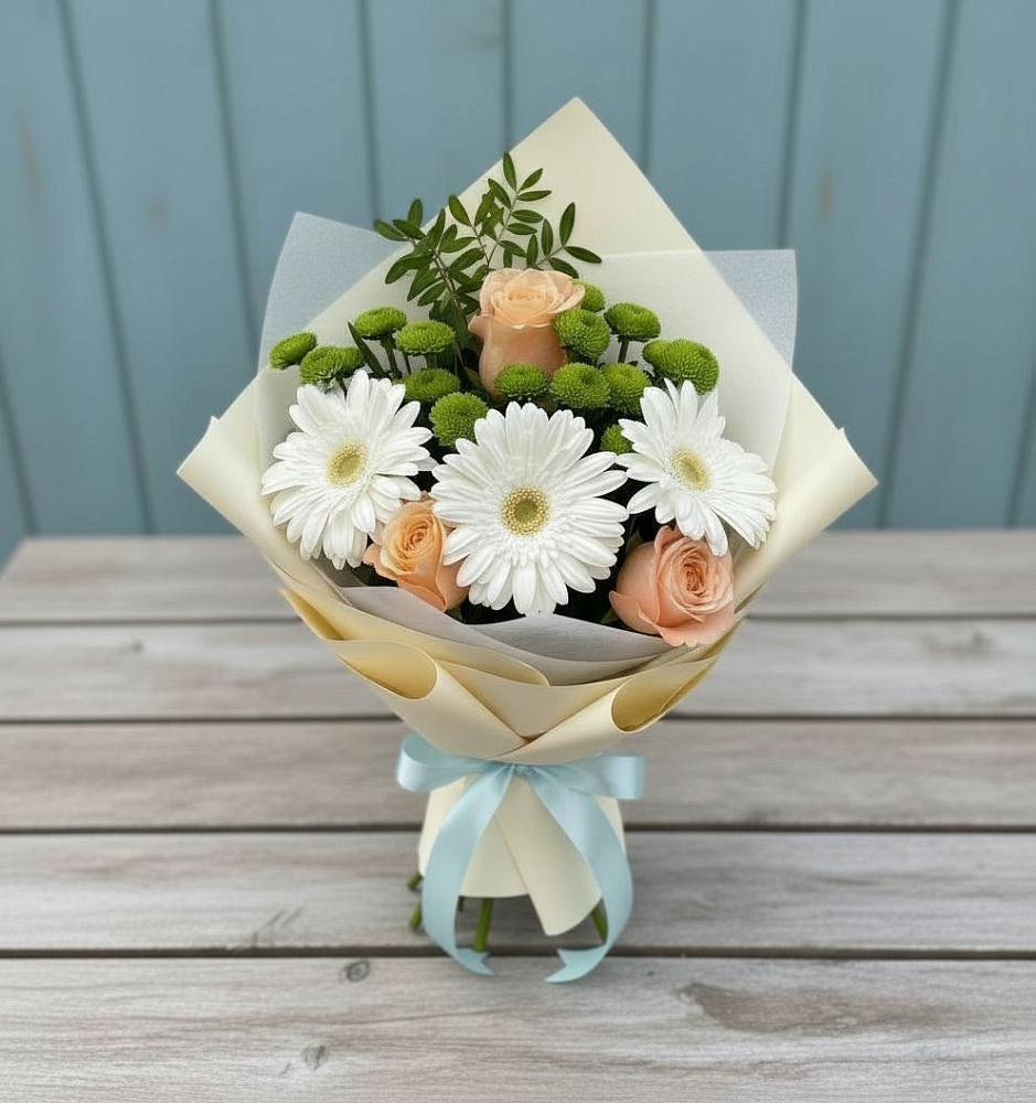 Букет цветов из: Герберы, Розы и Хризантемы в Талалихино