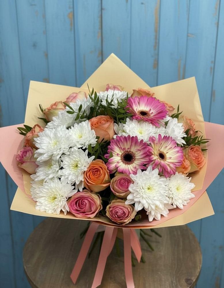 Букет цветов из: Розы, Герберы и Хризантемы в Талалихино