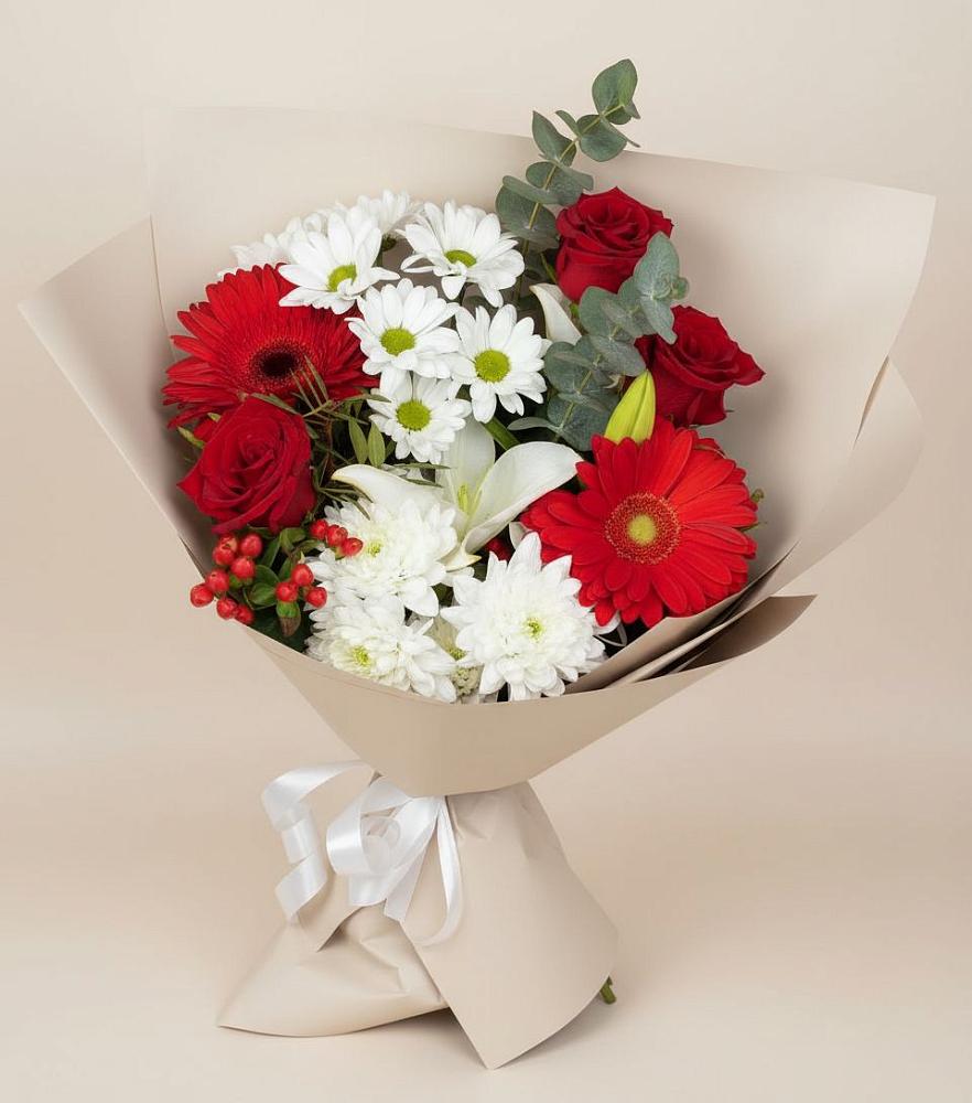 Букет цветов из: Розы, Хризантемы, Герберы и Лилии в Талалихино