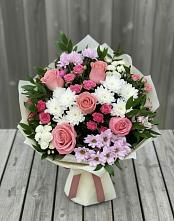 Букет цветов из:  Альстромерии, Гвоздики, Розы и Хризантемы в Талалихино