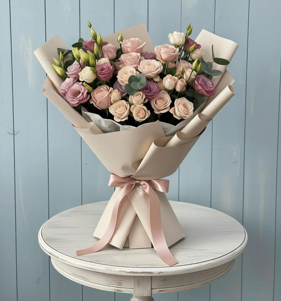 Букет цветов из: Розы и Лизиантусы в Талалихино