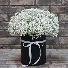 Цветочная композиция из Гипсофила в шляпной коробке в Талалихино